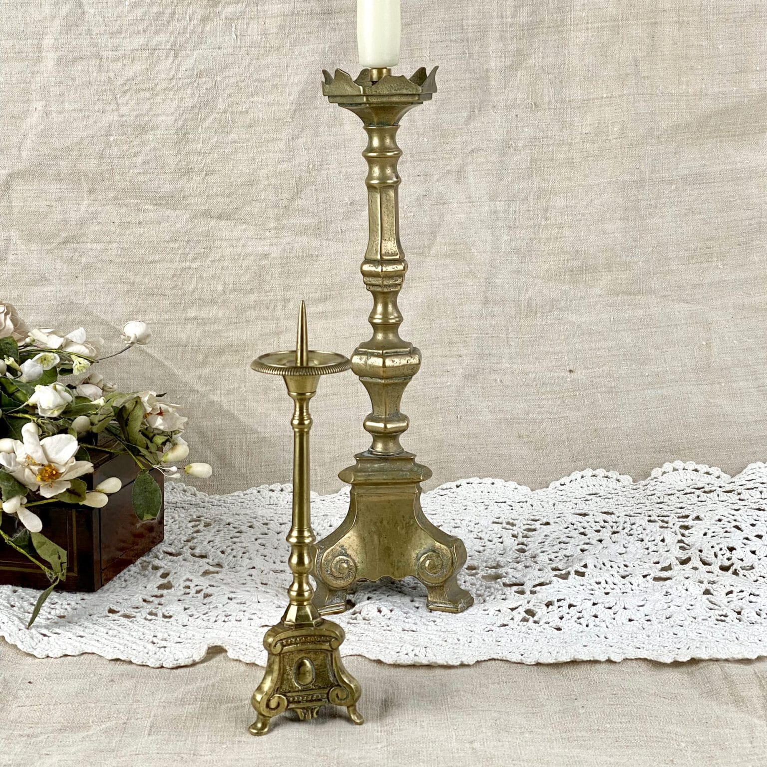 Antique Brass Altar Candlesticks Set Of Divine Style French Antiques