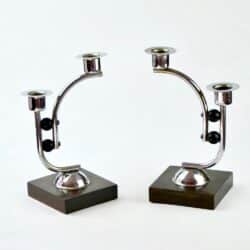 divine style french antique art deco chrome candlesticks 02