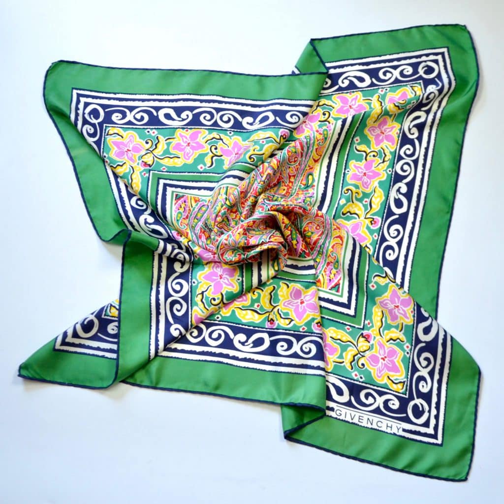 Givenchy silk scarf in green and pink floral - Divine Style French Antiques