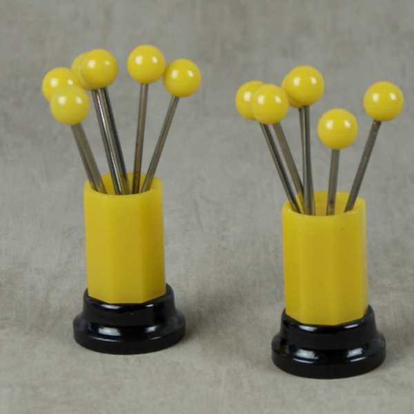 french art deco yellow bakelite cocktail stick sets 1930s