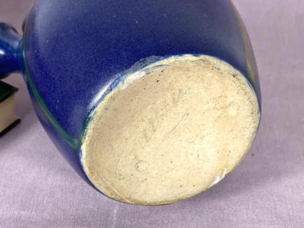 LEON POINTU art deco gourd vase, cobalt blue glazed stoneware pottery vase, 1920s French art pottery (1)