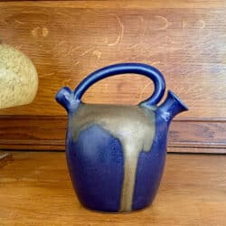 LEON POINTU art deco gourd vase, cobalt blue glazed stoneware pottery vase, 1920s French art pottery (5)