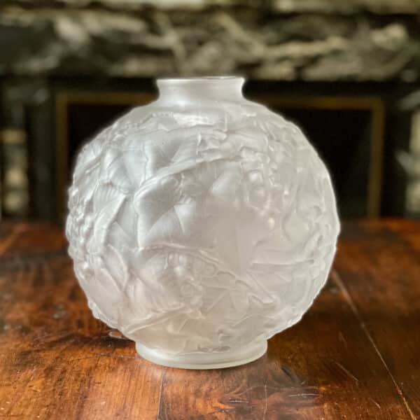 Art Deco ESPAIVET satin glass globe vase, 1930s French glass boule vase