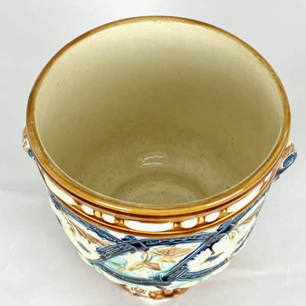 Antique French Majolica Cachepot, Large 1800s French Planter, Barbotine jardiniere plant holder (1)