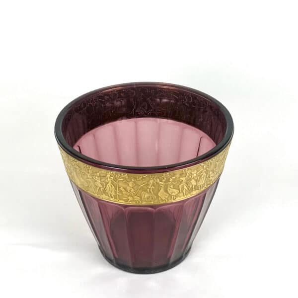 Art Deco amethyst glass vase with gold frieze by Walther Glas, Germany (3)