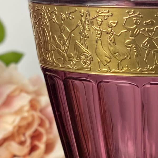 Art Deco amethyst glass vase with gold frieze by Walther Glas, Germany 5