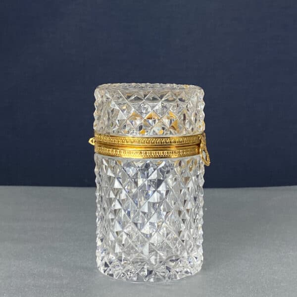 Cylindrical Baccarat crystal box with ormolu mount and star cut base (5)