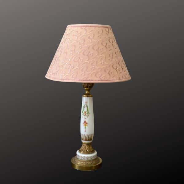 Antique French opaline glass lamp late 19th century, hand painted enamel table lamp with bronze mount