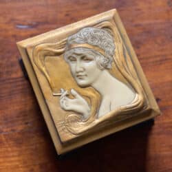 Art Deco cigarette box with smoking flapper girl