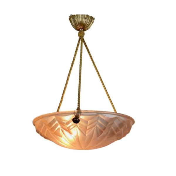 Degué French Art Deco peach pink glass ceiling light by France, 1930s pendant