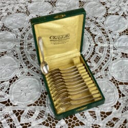 6 Christofle mocha spoons Saigon Luc Lanel, Art deco silver plate, boxed set