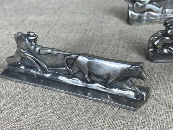 Set of 6 French art deco knife rests in chrome plate, hunting, fishing, country sports c1930 4