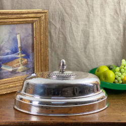 Antique Silver plated Serving Cloche, Oval Meat Dome, Large Vintage Chateau Table Bell, Wedding Decor