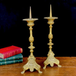 French Antique church altar candle sticks, pair of bronze pique cierges