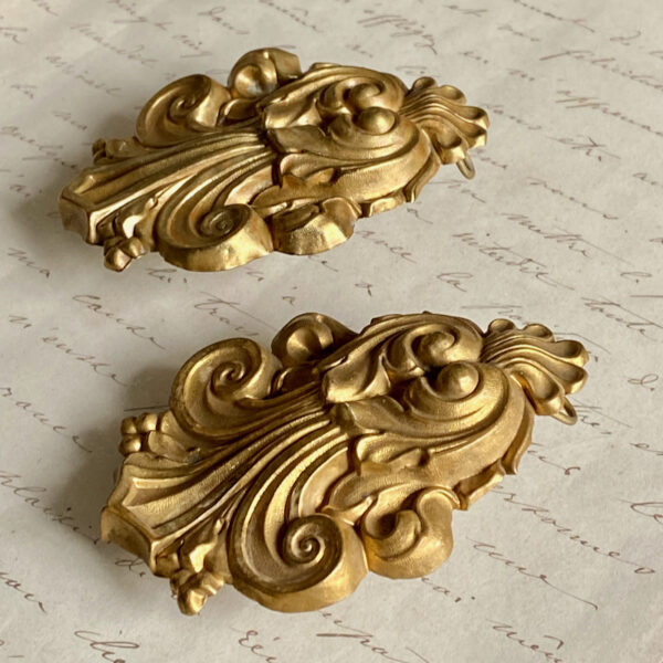 Antique gilded cache-clous, pair of large French picture nail covers