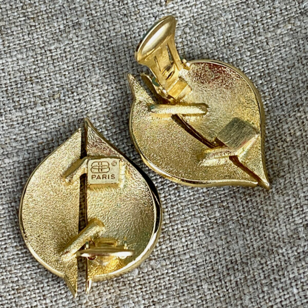 Vintage Balenciaga leaf earrings, French couture jewellery, clips