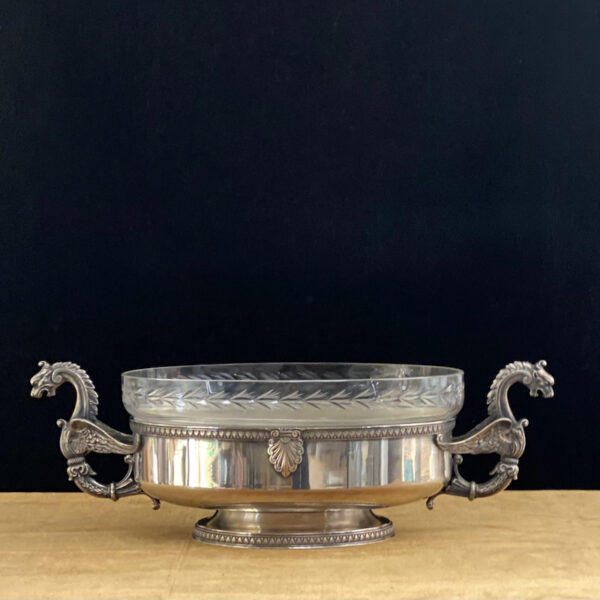 Roux-Marquiand silver plate jardiniere with cut glass liner