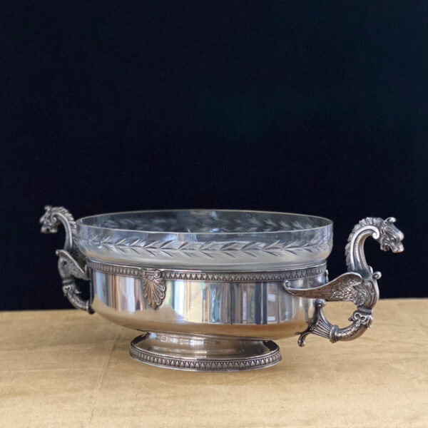 Roux-Marquiand silver plate jardiniere with cut glass liner