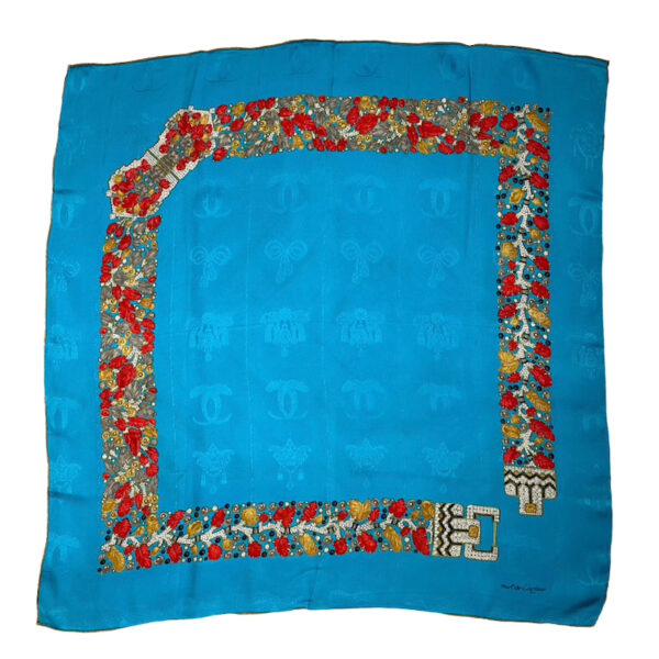 Must de Cartier French silk scarf turquoise jewels