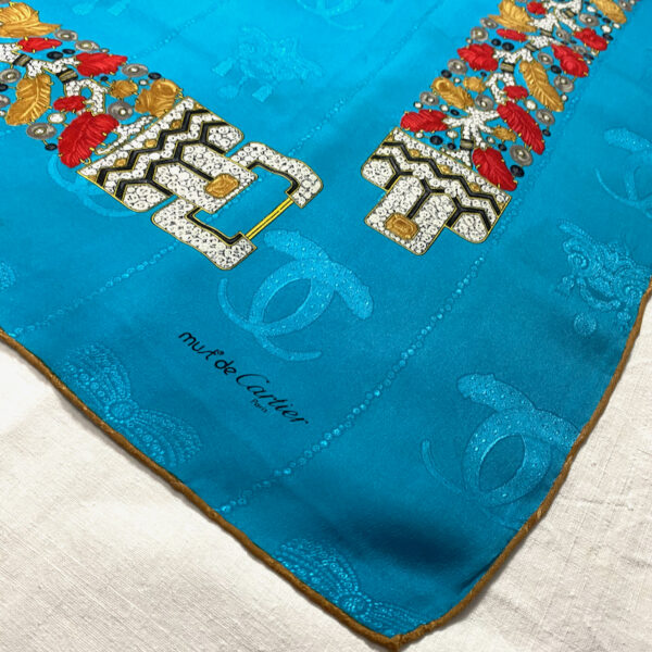 Must de Cartier French silk scarf turquoise jewels